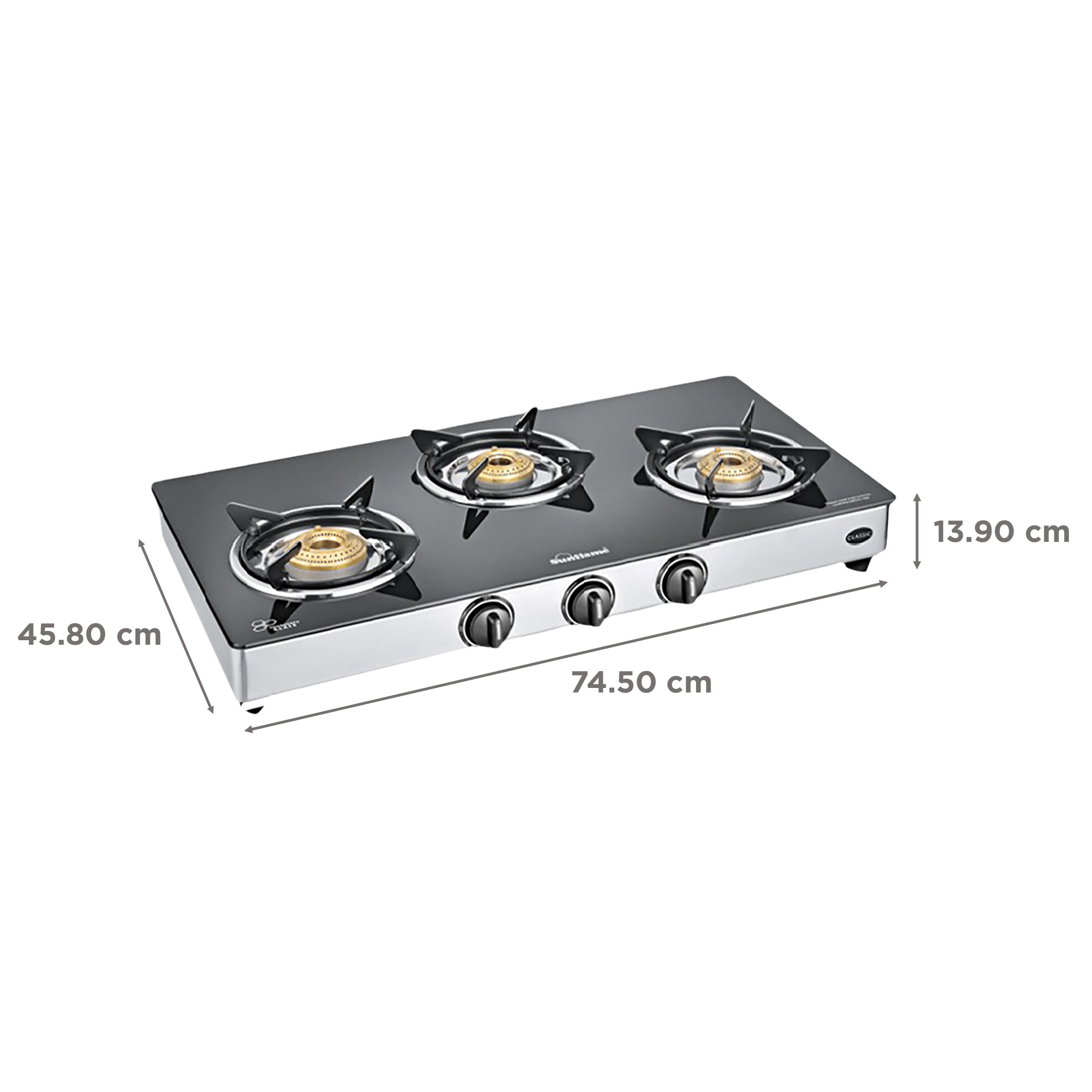 Buy Sunflame CLASSIC 3B SS Toughened Glass Top 3 Burner Manual Gas